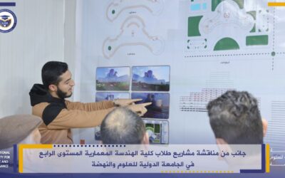 A glimpse of the project discussions for fourth-level students in the Faculty of Architectural Engineering at the International University of Science and Renaissance.